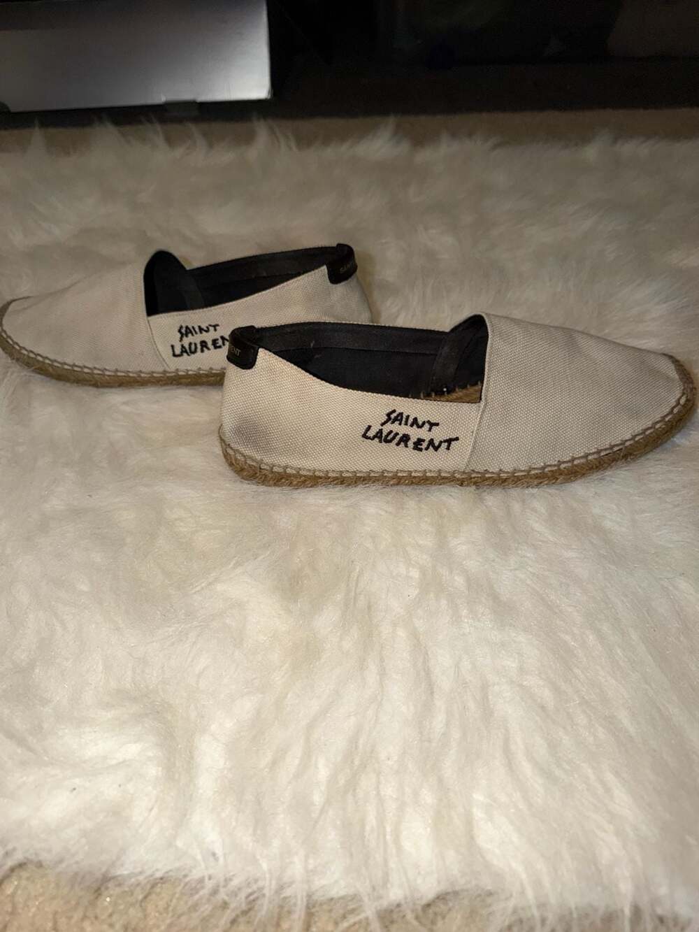 Saint Laurent Espadrilles Size 41.5 Cream Canvas Logo Embroidered
